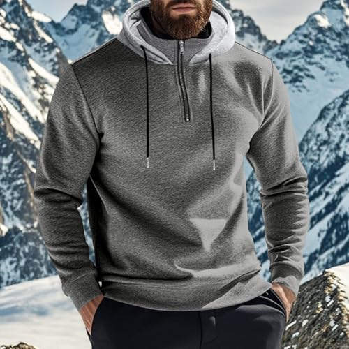 Fall Winter Fashion Hoodies for Men Long-sleeved Half-zip Fleece Lined Thick Sweatshirt with Pocket2