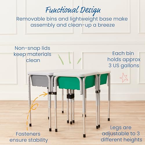 Image of ECR4Kids 4-Station Sand and Water Adjustable Play Table, Sensory Bins, Grey /Emerald
