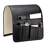 Teniux Leather Remote Control Holder, Non-Slip Couch Sofa Chair Armrest Organizer with 5 Pockets Armchair Caddy for Smart Phone, Book, Magazines, Ipad, Remotes