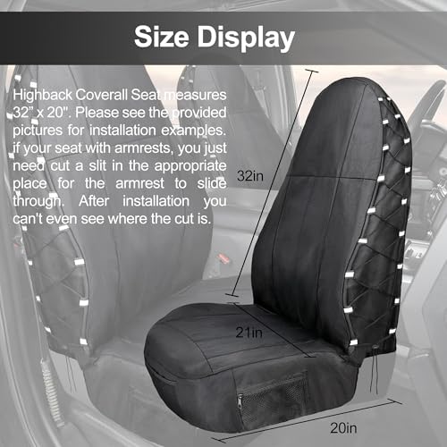 runfider 1 Pack Heavy Duty High Back Seat Covers Front Car Seat Covers Waterproof Bucket Seat Cover for Semi Truck, Cars, Trucks, Van, SUV, Pickup Waterproof Thickened Oxford Fabric