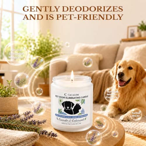 Image of Pet Odor Eliminating Candle, Lavender & Cedarwood, Soy Wax, 7oz | Helps Eliminates 95% Pet Odors, 50Hr Burn, Pet Friendly Candles, Perfect for Living Rooms & Pet Zones, Gift for Pet Owners