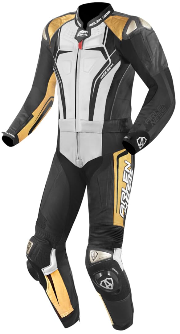 Arlen Ness Race-X Dwuczęściowy skórzany kombinezon motocyklowy, czarny/biały/złoty, 48