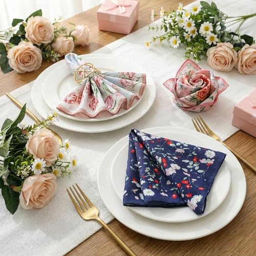Image of Goaste 16 Pack Cotton Handkerchiefs for Women, 17.7 Inch Women Hankies with Vintage Floral Print, Soft Pure Cotton Ladies Hankies, Multi-color Pocket Square Towel for Gifting, Weddings, Tea Party
