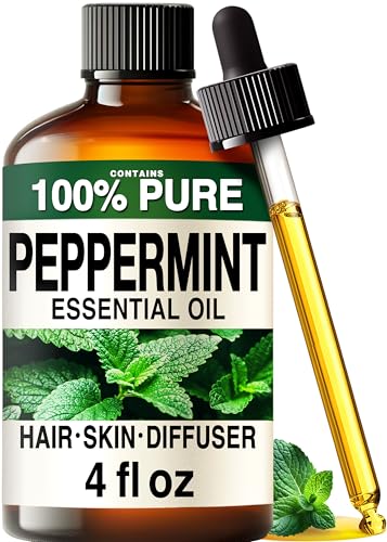 100% Pure Peppermint Oil - 4 Fl Oz Peppermint Essential Oil for Hair, Skin, Diffuser, Aromatherapy...