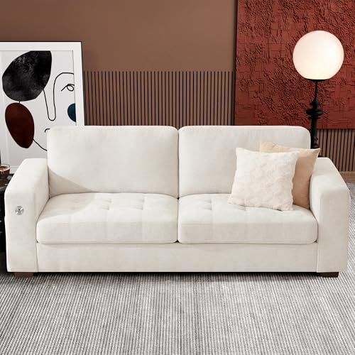 Image of Ihanherry 89 inch Modern Sofa Cloud Couch, Chenille Deep Seat Sofa with Removable Cover for Living Room, Bedroom and Apartment, Beige