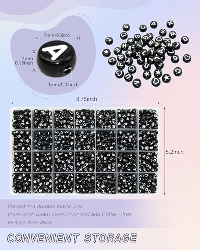 Image of Looconi 1400pcs Black Letter Beads Star and Heart Beads 7x4mm Alphabet for Jewelry Making