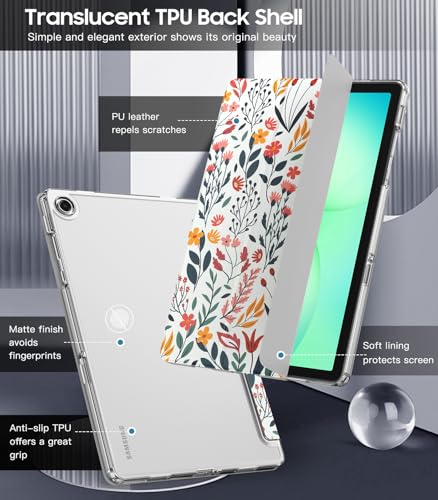 Image of TiMOVO Soft Case for Samsung Galaxy Tab A11+ /A11 Plus 11 inch 2026, Flowers | Fit for SM-X230 /X236 /X238, Slim Soft TPU, Translucent Frosted Back, Auto Wake /Sleep