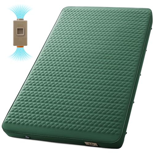 Image of Double Self Inflating Sleeping Pad with Electric Pump - 4 inch Ultra-Thick Memory Foam Camping Mattress for 2 Person, Portable Outdoor Air Camp Mat Gear for Tent Car Truck Travel Hiking (Green)