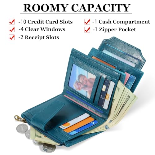 Image of Airkit Small Wallet Women RFID Blocking Soft Leather Bifold Compact Card Holder Wallet for Women with Zipper Coin Pocket 4 ID Window