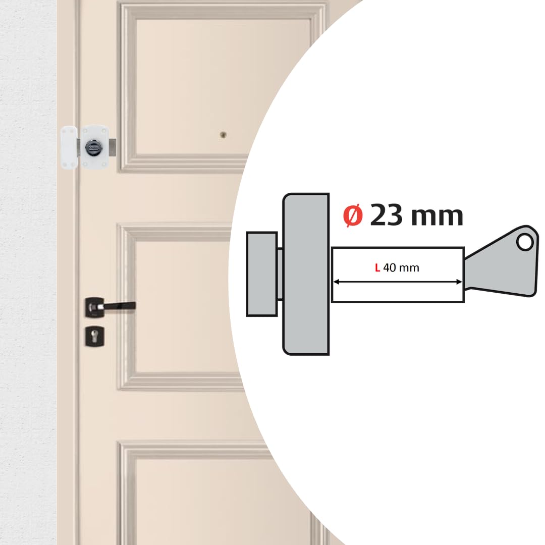 Vachette Blokada drzwi Biały guzik/cylinder CYCLOP - Otwieranie gałką wewnętrzną, klucz zewnętrzny - cylinder ø 23 mm, długość 40 mm, 5 pinów - Zabezpieczenie przed zamkami - 3 klucze
