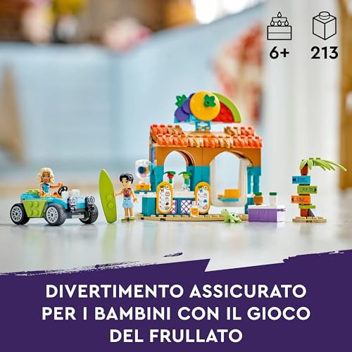 Friends Bancarella dei Frullati sulla Spiaggia, Giochi Educativi per Bambine e Bambini da 6 Anni con 2 Mini Bamboline, una Tartaruga un Buggy da Costruire e Cibo Giocattolo, Idea Regalo 42625 - Lego - Immagine 1