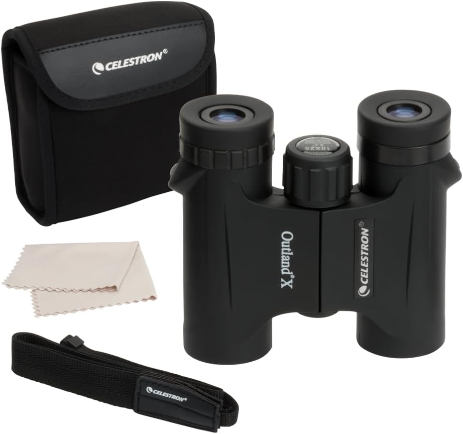 Celestron - Outland X 10x25 Binoculars – Ideal for Birding and Outdoors – 25mm Objective Lenses – 6.2° Field of View – BaK-4 Prisms – Multi-Coated – Waterproof and Fogproof