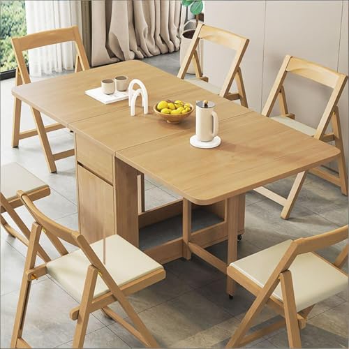 Juego de mesa de cocina plegable, mesa de comedor extensible con 6 sillas, diseño móvil para ahorrar espacio, ideal para cocina, sala de estar y restaurante