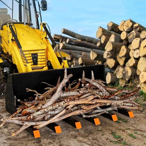 Clamp On Debris Forks to 60" Bucket, Heavy Duty Pallet Fork 4000 lbs Capacity Quick Attach Fit For Loader Bucket Skidsteer Tractor