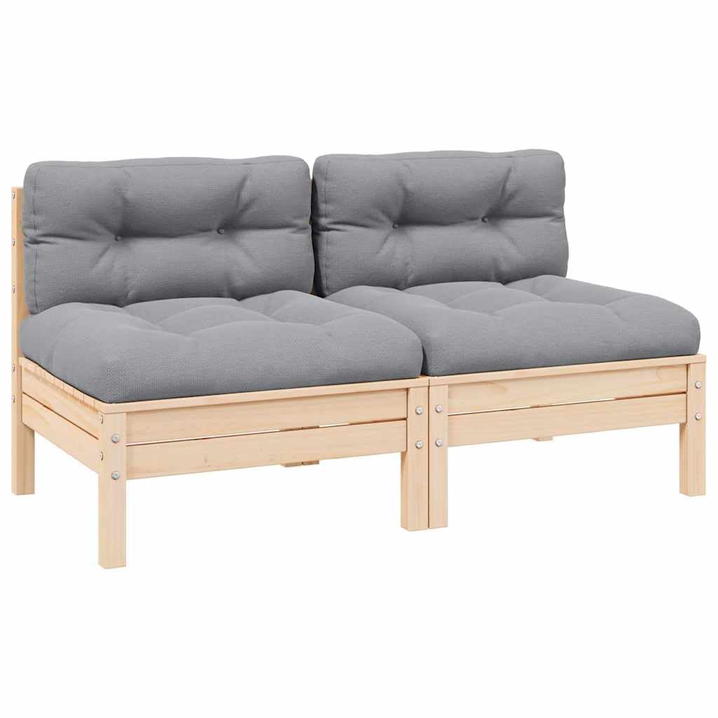 2-Seater Garden Sofa Set of 2 Grey Pine Wood Outdoor Furniture with Modular Design Weather-Resistant Cushions for Patio Balcony Seating