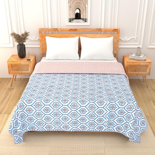 Image of Blanket Double Bed, Dohar Cotton King Size | Soft Light Weight, Quilt, Duvet Double Bed Cotton, Blanket 84 inchx96 inch - Orange Blue, Pack of 1