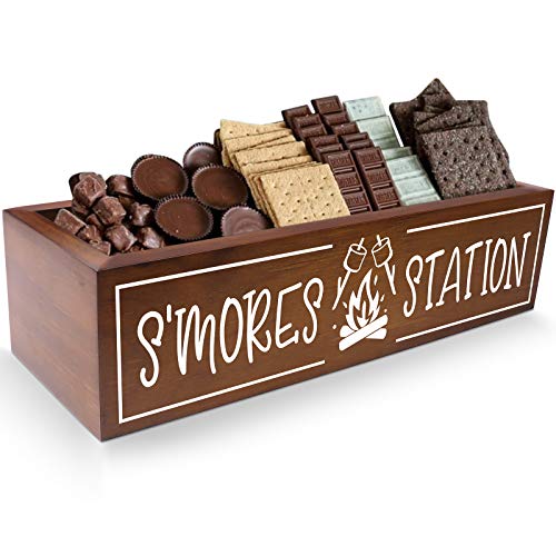 Zingoetrie S'Mores Station Box S'Mores Bar Holder Farmhouse Kitchen Decor Rustic Smores Roasting Station Wood Organizer Camping BBQ Storage Teacher Gift