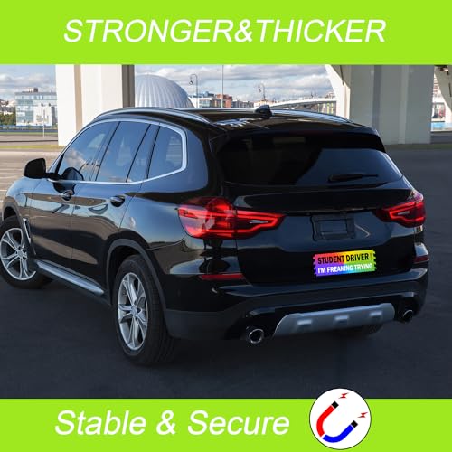 Image of 3 Pack Student Driver Magnet for Car, Magnetic Student Driver Sign for Vehicle, Reflective Warning Bumper Sticker Magnet Sign for New Driver, 10 inch x 4 inch (Rainbow-BlackWhite)
