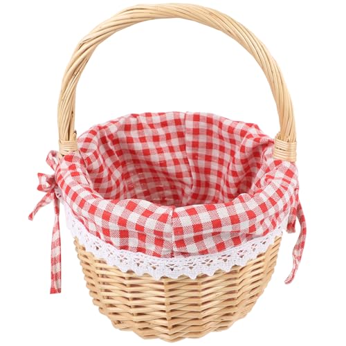 Toddmomy Panier Décoratif en Osier Rouge Tressé à La Main, Idéal pour Les Pique-niques, Les Fruits Et Les En-cas. Doublure en Lin. Petit Format.