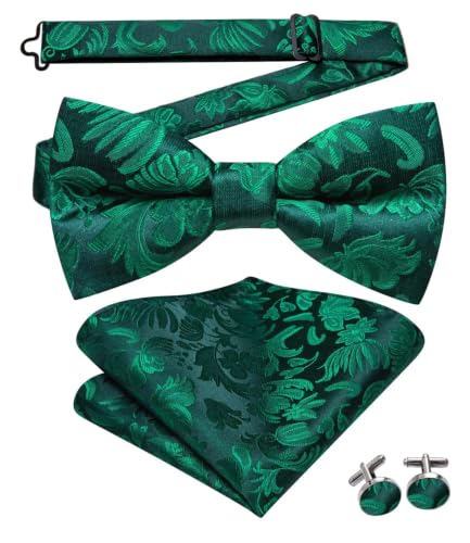 Image of Dubulle Mens Paisley Striped Bowtie Set Pre-tied Bowtie for Men and Pocket Square Set Wedding Business
