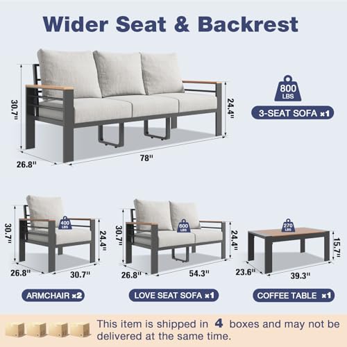 Image of Aoxun Aluminum Patio Furniture Set with Umbrella 7 Seats, Oversized Outdoor Sectional with Washable Thick Cushions, Coffee Table, Patio Conversation Sets for Porch, Balcony, Deck