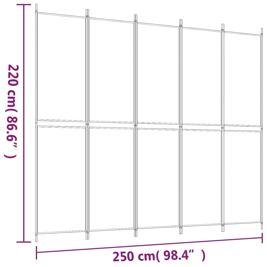 Paravent 5 pièces anthracite 250 x 220 cm en tissu
