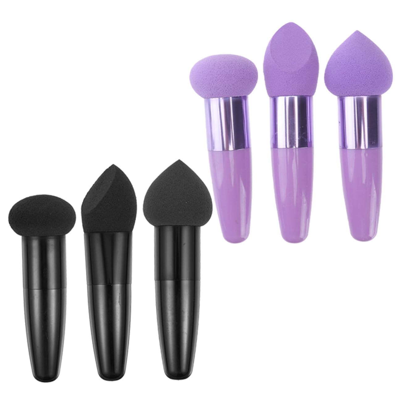 Gatuida Esponjas de Maquillaje para Base Mango, Set de 6 Unidades de Látex, Portátiles y Cómodas, Negro y Púrpura
