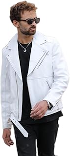 جاكيت جلد طبيعي للرجال بتصميم هارلي أسود وأبيض