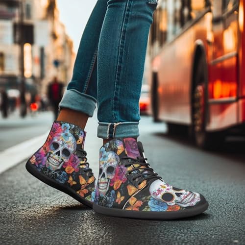 Jeiento Skull Shoes Men's Barefoot Shoes High Top PU Leather Walking Shoes Light Weight Wide Toe Box Boots Lace Up Running Sneakers3