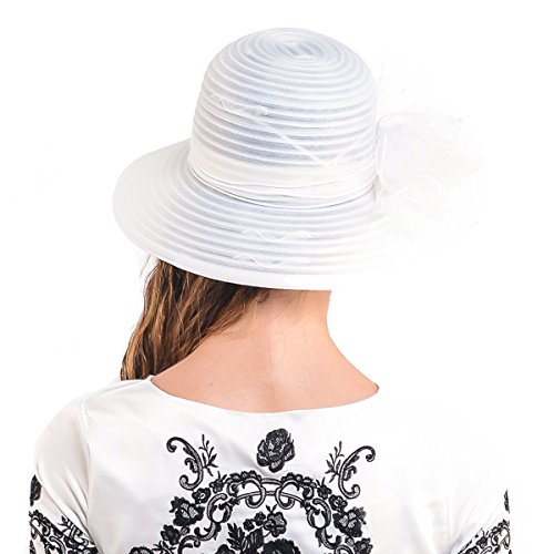 Ascot Kentucky Church Derby Bowler Cloche Hat Bowknot Organza Bridal Dress Cap S051 (White) #TOP2