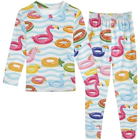 Selerdon Summer Swimming Pool Flamingo Pajama Sets Cotton Long Sleeve Pajamas 2 Piece Pjs Set Soft Comfy Sleepwear Top with Pants Cover