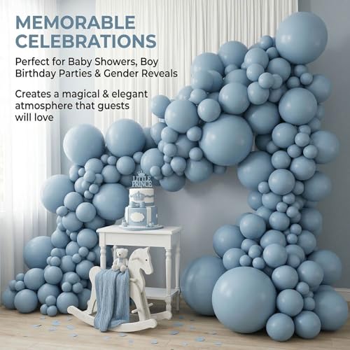 Image of 114pcs Dusty Blue Balloons Different Sizes, 18 12 10 5 inch Retro Pale Aqua Blue Balloons Garland Arch kit for Birthday Boho Baby Shower Bachelorette Wedding Party Decorations