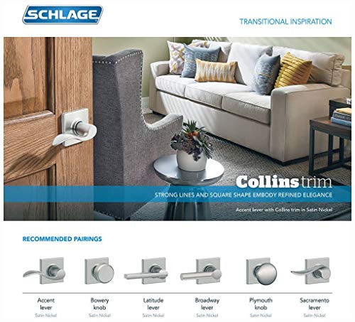 Image of SCHLAGE Latitude Keyed Entry Door Handle, Reversible, Satin Brass | Keyed entry lever door handle with turn-button lock, Easy to install, Certified security & durability, Universal fit, 2 keys
