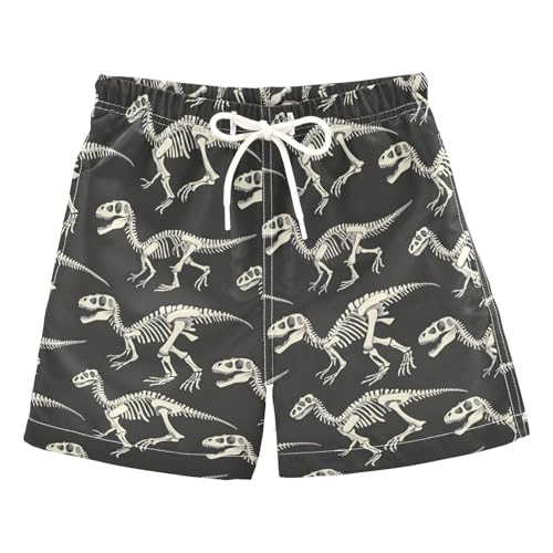 ALAZA Funny Dinosaur Skeleton Retro Boys' Swim Trunks Beach Shorts Quick Dry Swimsuit 10-12 Years