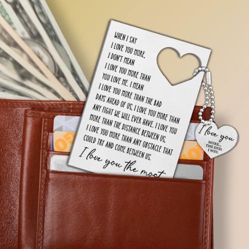 Romantic Gifts for Men Husband Boyfriend, Birthday Christmas Sentimental Anniversary Card Gift for Him, When I Say I Love You More Metal Engraved Wallet Insert Card3