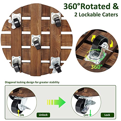 Yangbaga 2Pack Plant Caddy 12’’Wood Duty Rolling Plant Stand With 2 360° Lockable Caster Wheels,Indoor Outdoor On Roller Patio/Flower Pot/Succulent Pots thumb #1