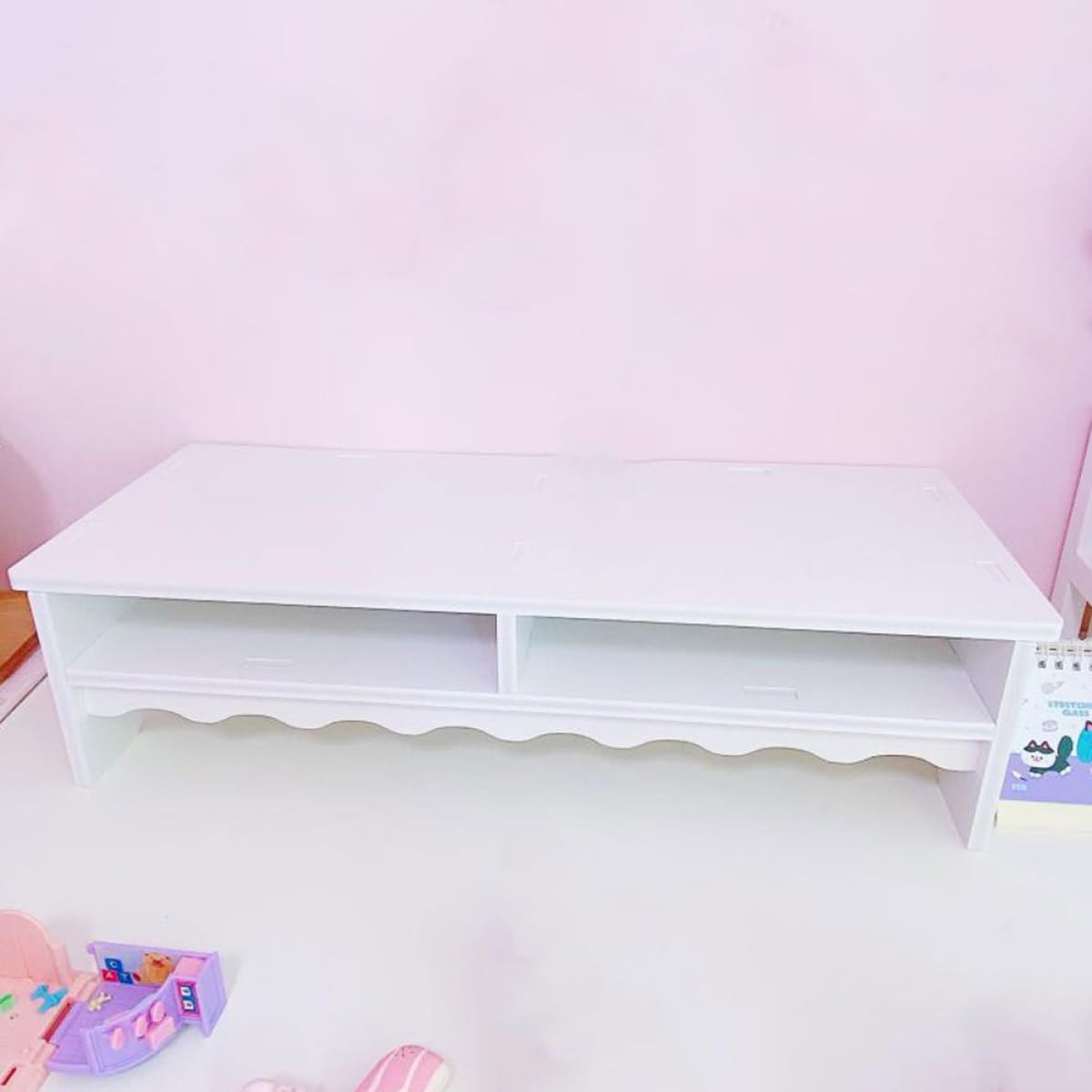 Support de Bureau Blanc en PVC Composite avec Base Surélevée pour Ordinateur Portable et Écran Grand Espace de Rangement Bureau Organisé