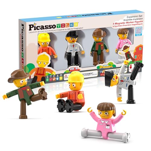 PicassoTiles Profession Character Action Figures Toddler Toy Set Pretend Play Magnet Expansion Pack Add-on STEM Construction Building Block Tile PTA02