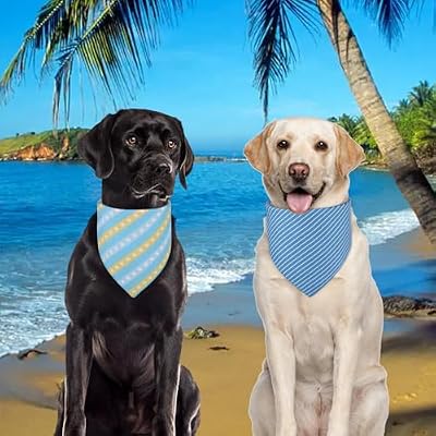 Dog Bandanas Small 2PCS, Summer Blue Boy Scarf, Durable Triangle Reversible Bibs Handkerchief for Puppy Pet