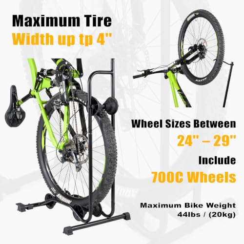 Image of CyclingDeal Upright Bike Stand - Premium Quality Vertical & Horizontal Adjustable Bicycle Floor Parking Rack - for Storing MTB Road Bikes - up to 29 inch Wheel Size - for Fat Bike - 1 Bike