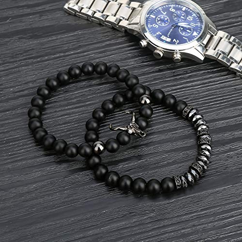 Pulsera de cuentas ASHMITA para hombre con piedra ónix negra miniatura 5