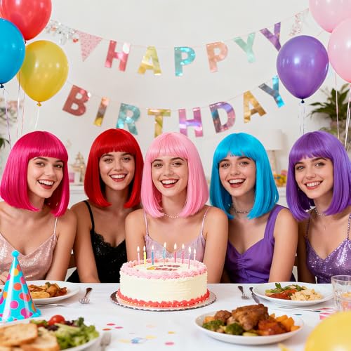 Image of PLULON Dark Purple Bob Wig with Bangs, Short Straight Bob Wig with Heart Sunglasses 12 Inch Shoulder Length Heat Resistant Synthetic Hair for Women Natural Look Daily Cosplay Halloween Costume Party