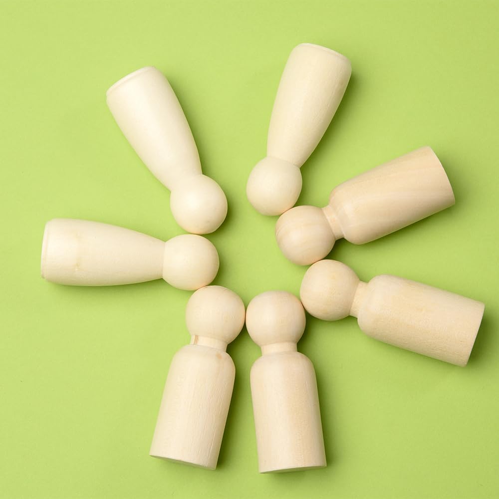 30 Figure In Legno Da Dipingere - Bambole Peg 53mm - Con Pennelli E Vernice - Fai Da Te