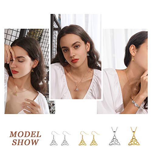 ChicSilver 925 Sterling Silver Good Luck Irish Celtic Knot Necklaces Vintage Triangle/Cross/Round Pendant Necklaces Gift for Women (with Gift Box)2