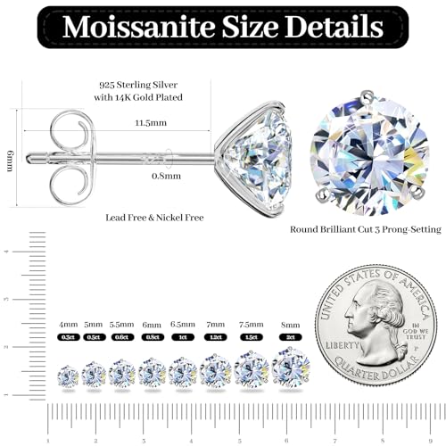 Moissanite Earrings for Men Women, 0.6ct-4ct D Color VVS1 Clarity Round Cut Moissanite Stud Earrings White Gold 925 Sterling Silver Stud Earring Gifts Birthday Anniversary4