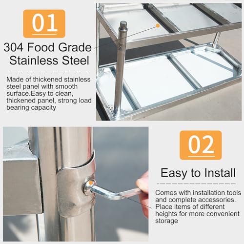 Mesa de preparación de acero inoxidable resistente para restaurante y hogar, estación de trabajo de cocina duradera con estante inferior y patas galvanizadas, mesa de preparación de alimentos de grado