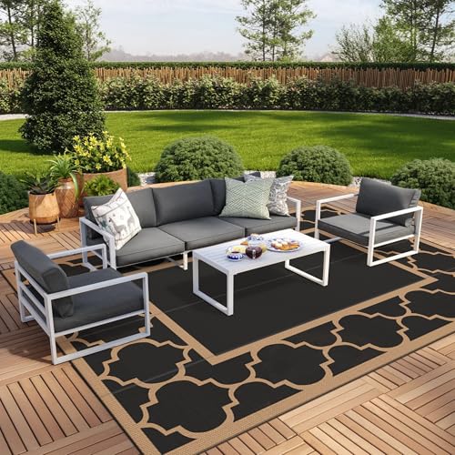 GENIMO tapis extérieur imperméable plastique 10'x14' camping noir brun