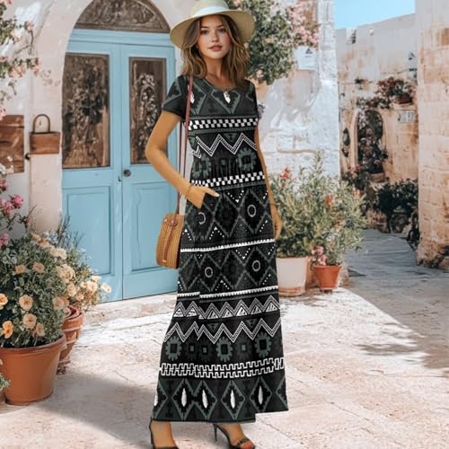 Aztec Dresses,Native American Clothing,Tribal Print Dress,Short Sleeve,s-4xl2