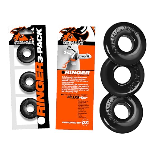 Oxballs - Ringer-3 Silicone Cock Ring No-Roll Cock & Ball Ring Couples Adult Toys Jelly-Like Mens Pleasure Accessories Black 3-Pack