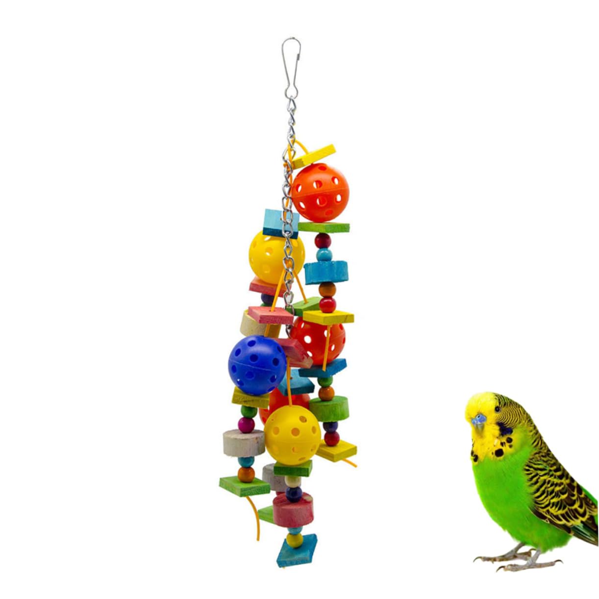 VANZACK 3pièces Jouet à Mordre pour Oiseau avec Blocs Bois Et Boules Creuses Accessoire Éducatif pour Perruches Et Perroquets Favorise Exercice Et Amusement